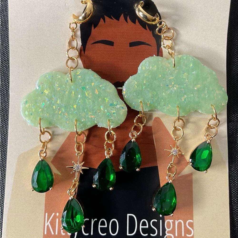 Green Cloud Artisan Earrings for Kids